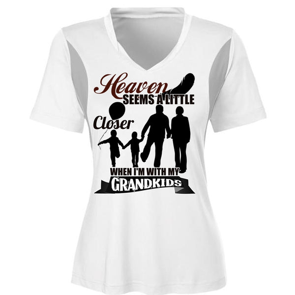 I'm With My Grandkids T Shirt, Heaven Seems A Little Closer T Shirt, Cool Shirt (Ladies LS Heather V-Neck)