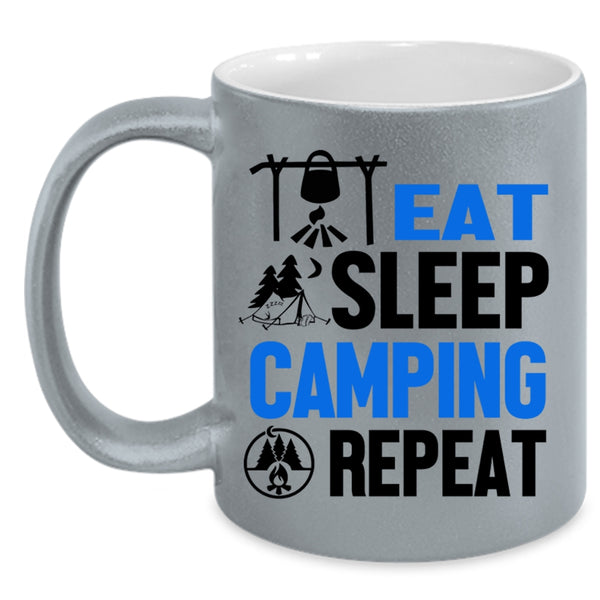 I Love Camping Coffee Mug, Eat Sleep Camping Repeat Accent Mug