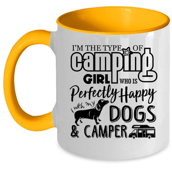 Happy With My Dogs And Camper Coffee Mug, Camping Girl Accent Mug
