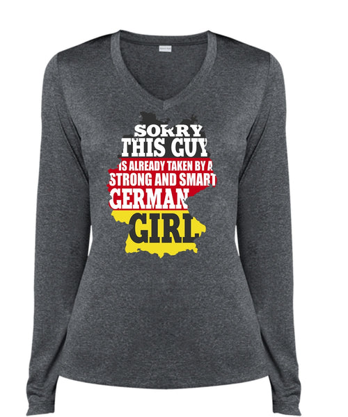 Strong And Smart German Girl T Shirt, Being A Girlfriend T Shirt, Cool Shirt (Ladies LS Heather V-Neck)