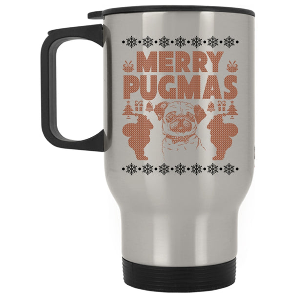 Christmas Gift For Pug Lover Travel Mug, Merry Pugmas Mug