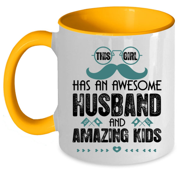 Amazing Kids Coffee Mug, This Girl Has An Awesome Husband Accent Mug