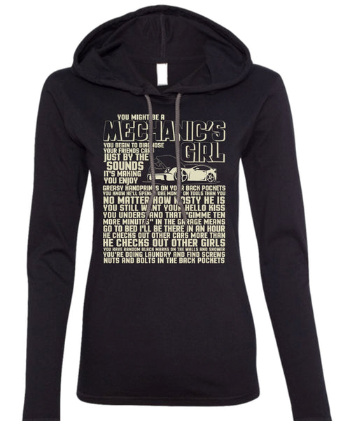 You Might Be A Mechanic's Girl T Shirt, He Checks Out Other Girls T Shirt (Anvil Ladies Ringspun Hooded)