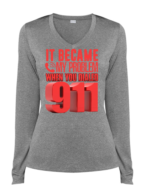 It Became My Problem T Shirt, Being A Police T Shirt, Cool Shirt (Ladies LS Heather V-Neck)