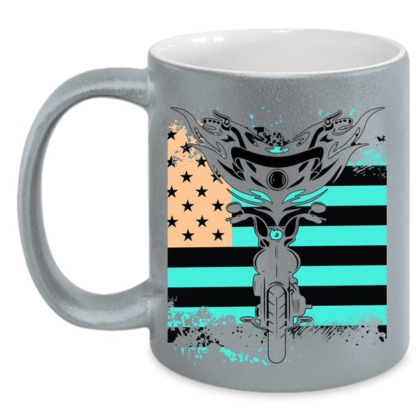 American Flag Coffee Mug, Cool Motorcycles Accent Mug