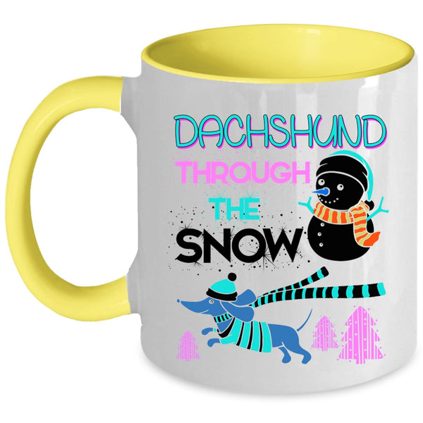 Cute Dachshund Coffee Mug, Dachshund Through The Snow Accent Mug