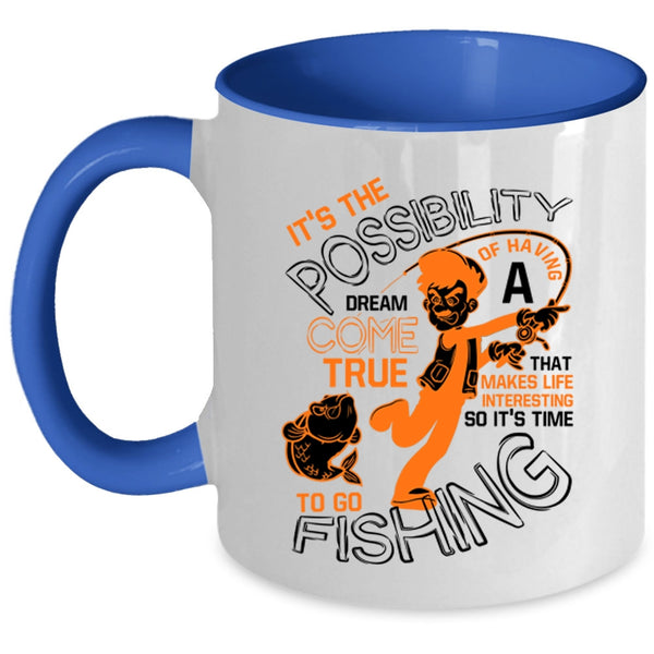 Funny Fishing Coffee Mug, It's Time To Go Fishing Accent Mug