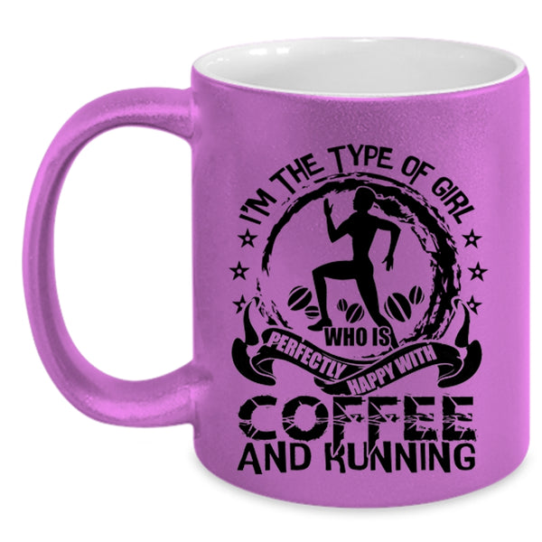 Happy With Coffee And Running Coffee Mug, Cute Girls Accent Mug