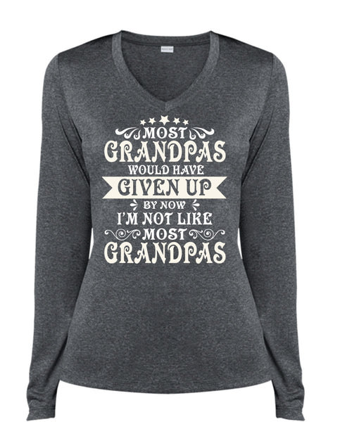 Being A Grandpas T Shirt, I'm Not Like Most Grandpas T Shirt, Cool Shirt (Ladies LS Heather V-Neck)