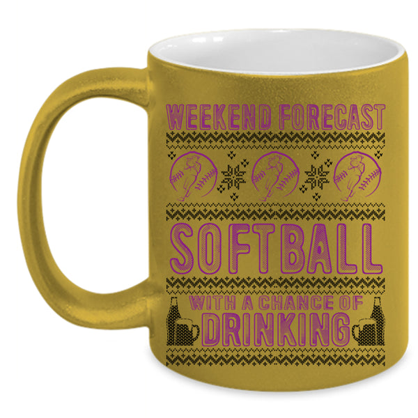 Chance Of Drinking Coffee Mug, Weekend Forecast Softball Accent Mug