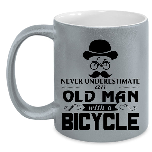 Cool Gift For Grandpas Coffee Mug, An Old Man With A Bicycle Accent Mug