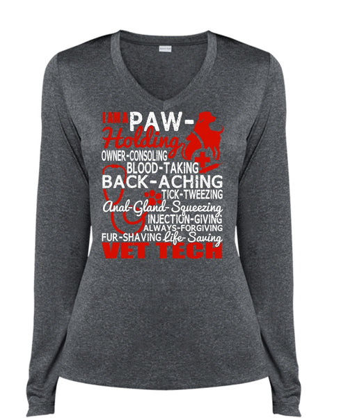 Saving Vet Tech T Shirt, I Am A Paw-Holding T Shirt, Cool Shirt (Ladies LS Heather V-Neck)