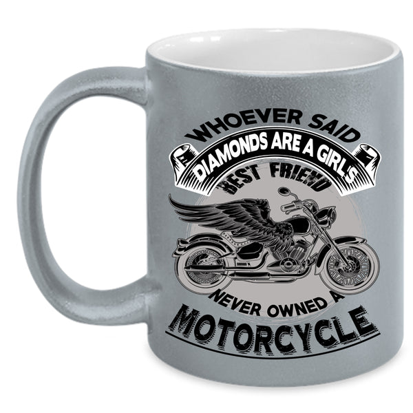 Motorcycle Coffee Mug, Diamonds Are A Girl's Best Friend Accent Mug