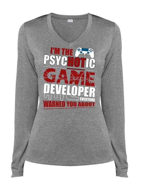 I'm The Psychotic Game T Shirt, Being A Gamer T Shirt, Cool Shirt (Ladies LS Heather V-Neck)