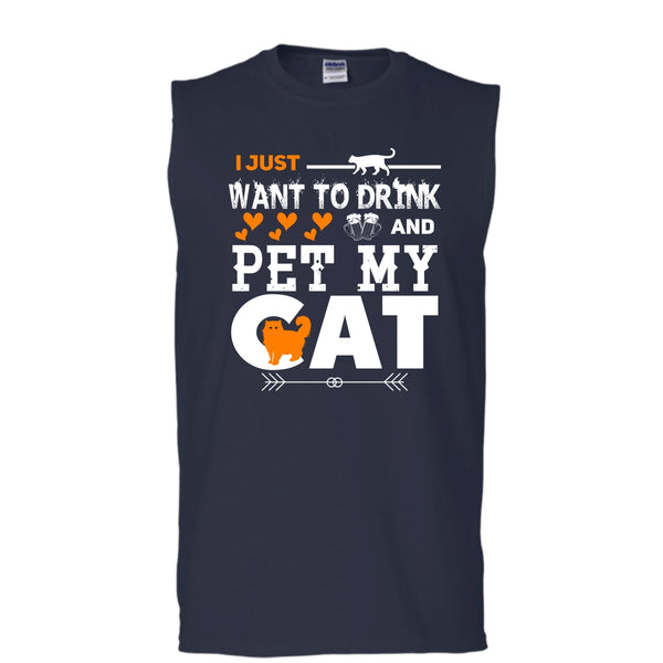 I Just Want To Drink And Pet My Cat Shirt, Cool Cat Shirt (Men's Cotton Sleeveless)