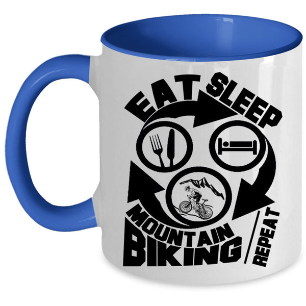 I Love Mountain Biking Coffee Mug, Eat Sleep Mountain Biking Accent Mug