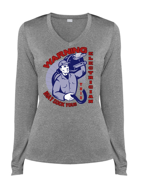 Warning Electrician T Shirt, Being An Electrician T Shirt, Cool Shirt (Ladies LS Heather V-Neck)