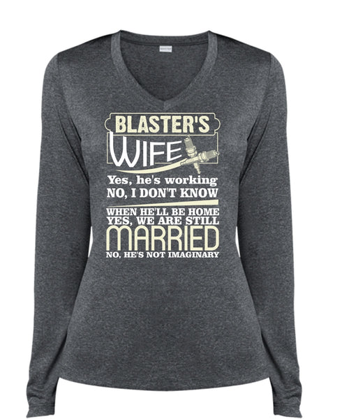 Blaster's Wife T Shirt, We Are Still Married T Shirt, Cool Shirt (Ladies LS Heather V-Neck)