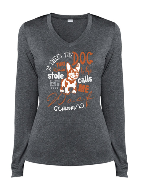 So There's This Dog T Shirt, I Love My Dog T Shirt, Cool Shirt (Ladies LS Heather V-Neck)