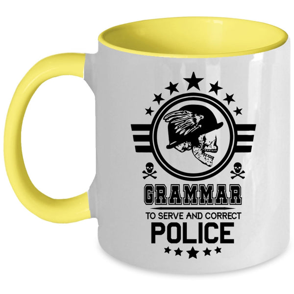 Cool Police Officer Coffee Mug, Grammar To Serve And Correct Police Accent Mug
