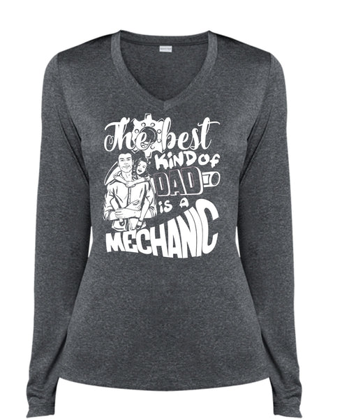 The Best Kind Of Dad Is A Mechanic T Shirt, Being A Mechanic T Shirt, Cool Shirt (Ladies LS Heather V-Neck)