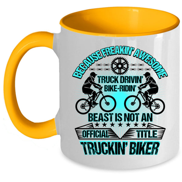 Trucking Biker Coffee Mug, Aweosme Truck Driving Bike Riding Accent Mug