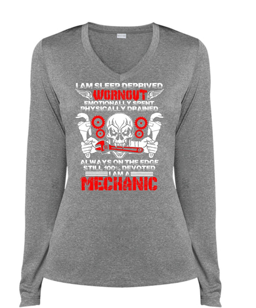 I Am A Mechanic T Shirt, I Am Sleep Deprived T Shirt, Cool Shirt (Ladies LS Heather V-Neck)