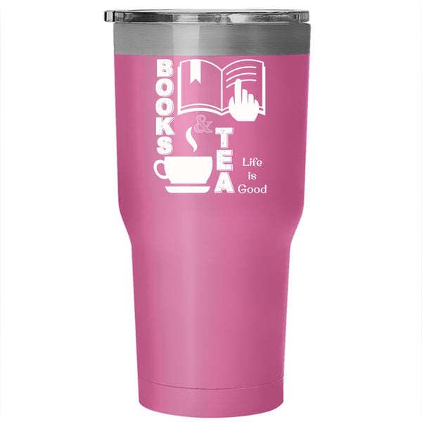 Books And Tea Tumbler 30 oz Stainless Steel, Life Is Good Travel Mug