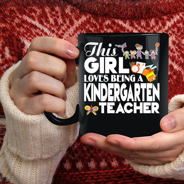 This Girl Loves Being A Kindergarten Teacher Coffee Mug, Cute English Teacher Coffee Cup