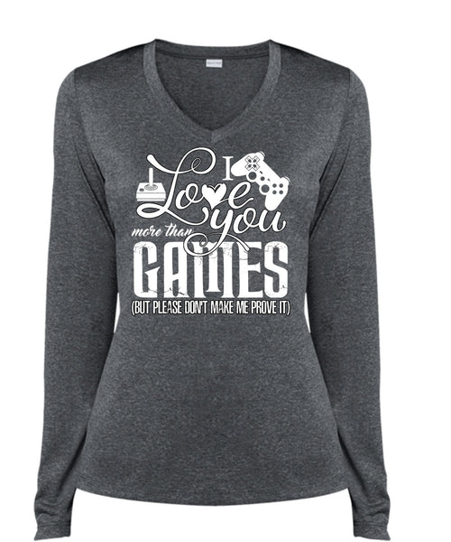 I Love You More Than Games T Shirt, Being A Gamer T Shirt, Cool Shirt (Ladies LS Heather V-Neck)