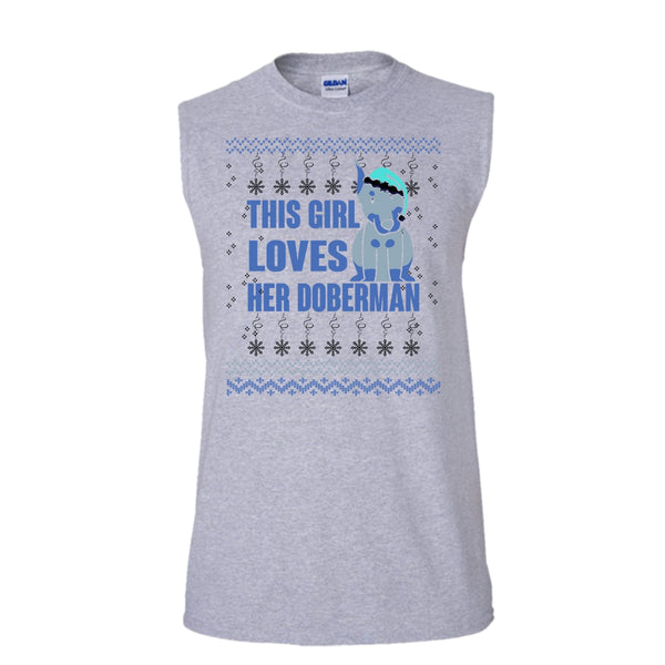 This Girls Loves Her Doberman T Shirt, Coolest Doberman Lover Tank Top (Men's Cotton Sleeveless)