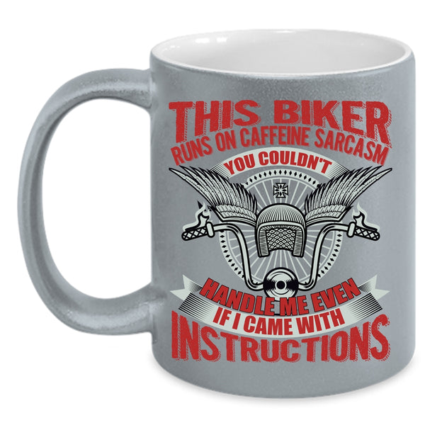 This Biker Runs On Caffeine Sarcasm Coffee Mug, Awesome Bikers Coffee Cup