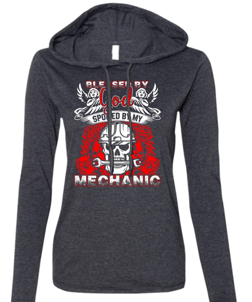 God Spoiled By My Mechanic T Shirt, I Love Mechanic T Shirt (Anvil Ladies Ringspun Hooded)