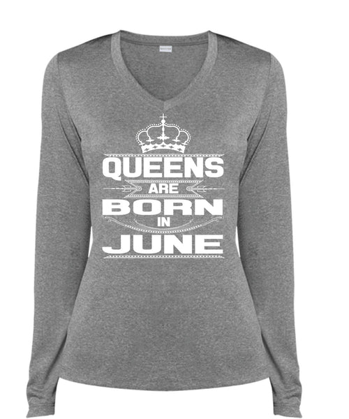 Queens Are Born In June T Shirt, I Love Lady T Shirt, Cool Shirt (Ladies LS Heather V-Neck)