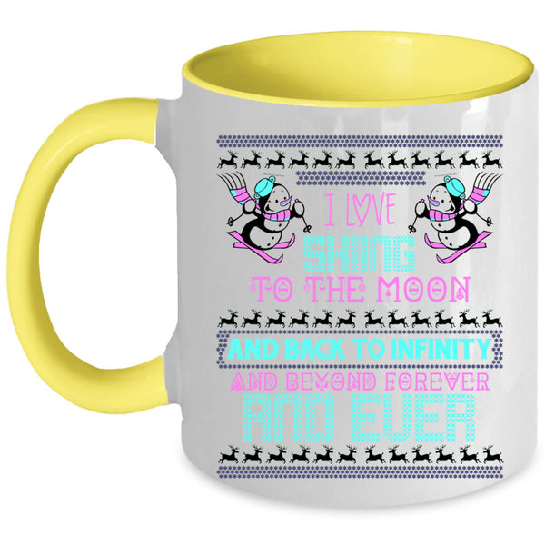 Cute Christmas Coffee Mug, I Love Skiing To The Moon And Back Accent Mug