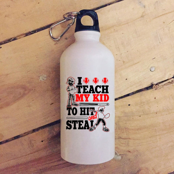 I Teach My Kid To Hit And Steal 20 oz Stainless Steel Bottle,Funny Softball Outdoor Sports Water Bottle