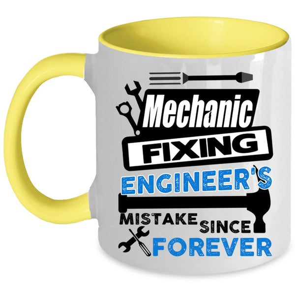 Cute Mechanic Coffee Mug, Mechanic Fixing Engineer's Mistake Accent Mug