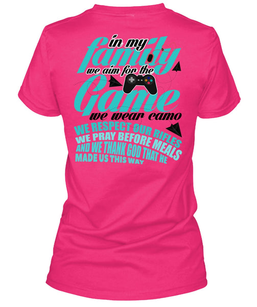 We Aim For The Game T Shirt, In My Family T Shirt, Cool Shirt (Ladies LS Heather V-Neck)