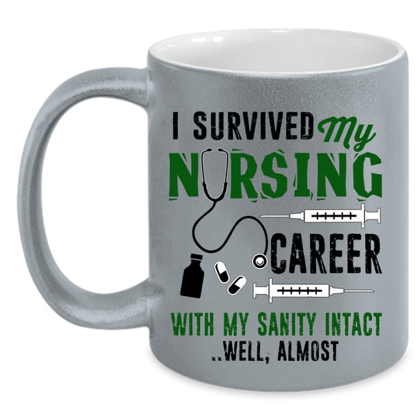 Cute Nurses Coffee Mug, I Survived My Nursing Career Accent Mug
