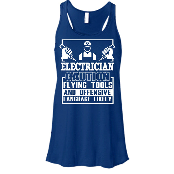 Electrician Caution T Shirt, Flying Tools And Offensive T Shirt, Cool T Shirt