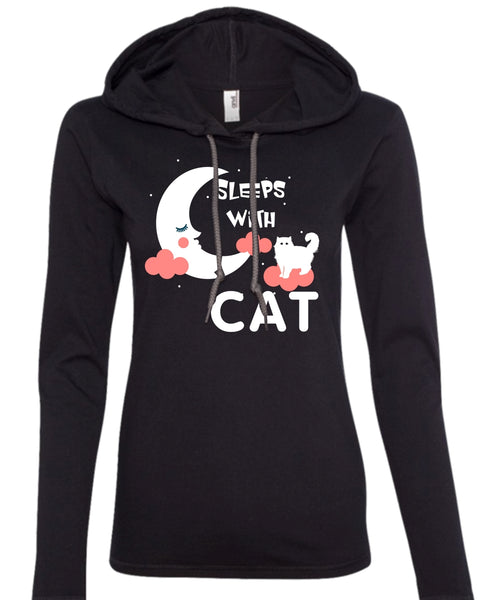 Sleeps With Cat T Shirt, My Pets T Shirt, I Love My Cat T Shirt (Anvil Ladies Ringspun Hooded)