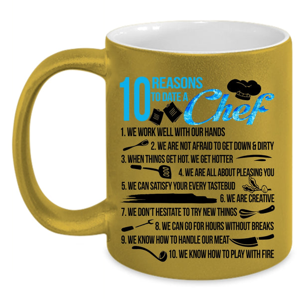 Cool Couple Coffee Mug, 10 Reasons To Date A Chef Accent Mug