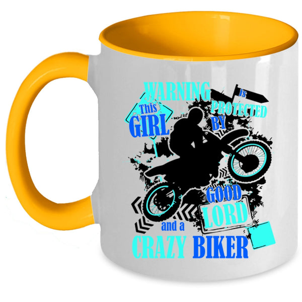 Cute Girls Coffee Mug, This Girl Is Protected By A Crazy Biker Accent Mug