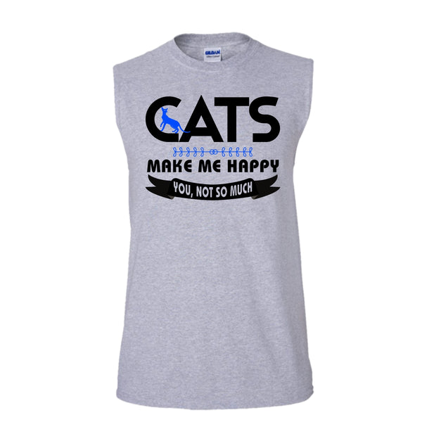 Cats Make Me Happy Shirt, I Love My Cat Shirt (Men's Cotton Sleeveless)