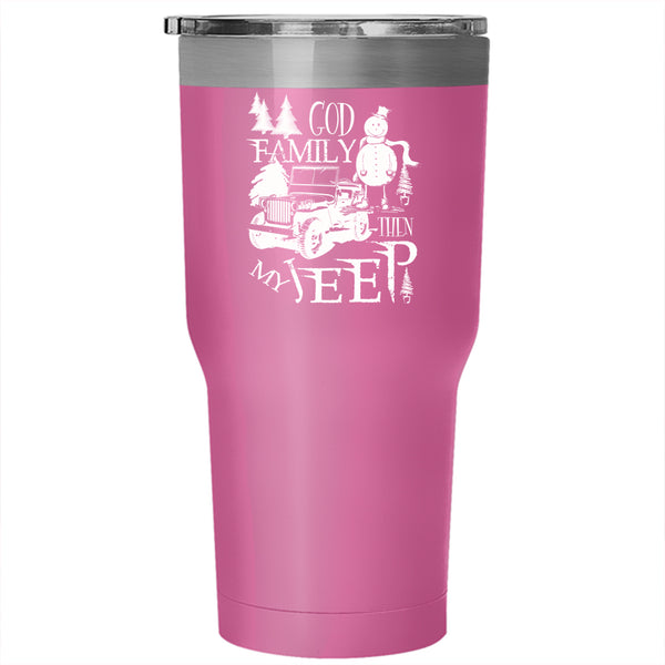 God Family Then My Jeep Tumbler 30 oz Stainless Steel, Cute Christmas Travel Mug