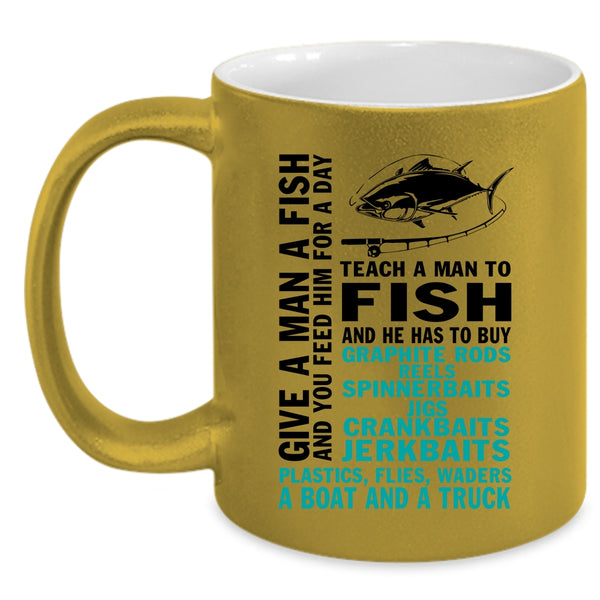 Teach A Man To Fish Coffee Mug, Give A Man A Fish Accent Mug