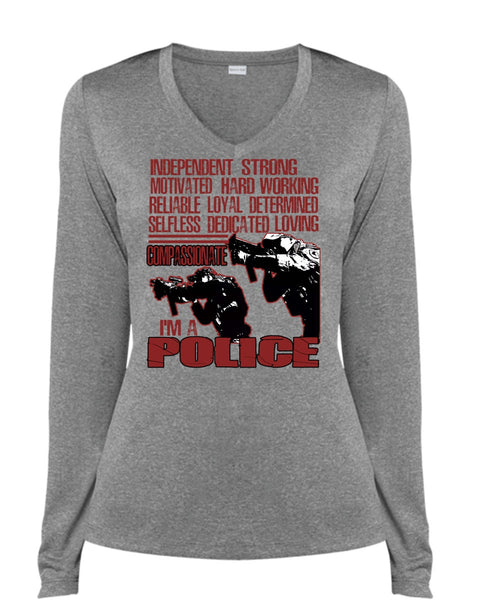 I'm A Police T Shirt, Motivated Hard Working T Shirt, Cool Shirt (Ladies LS Heather V-Neck)