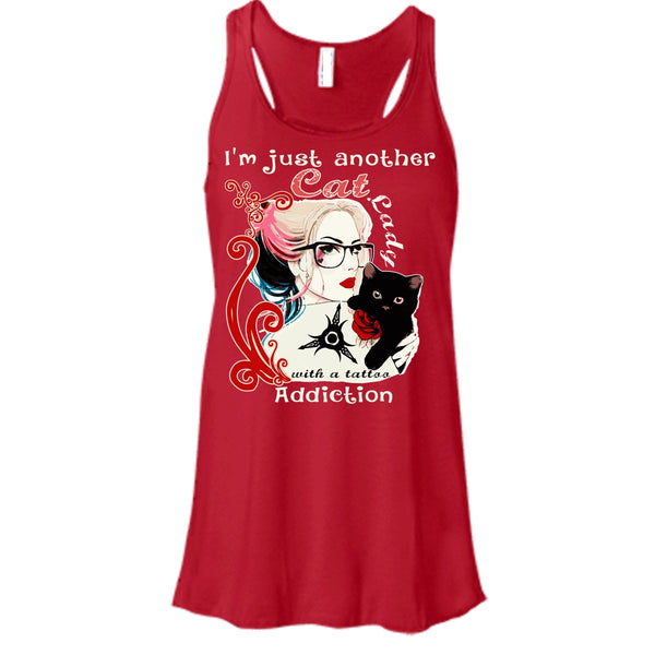 I'm Just Another Cat Lady T Shirt, Cat Lady With A Tattoo Addiction Tank Top