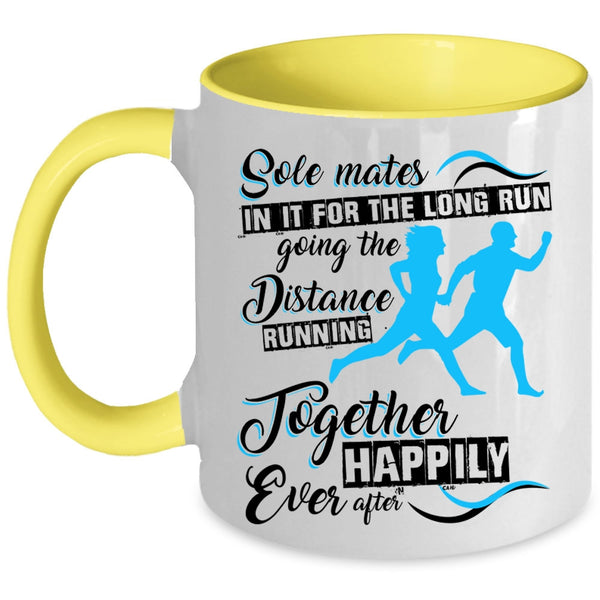 Funny Runner Coffee Mug, Running Together Happily Ever Accent Mug