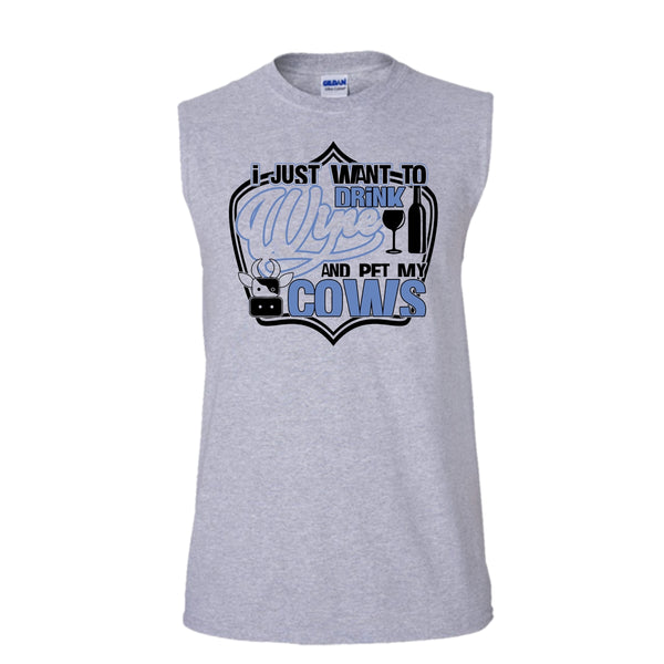 I Just Want To Drink Wine T Shirt, Coolest Cows Lover Tank Top (Men's Cotton Sleeveless)
